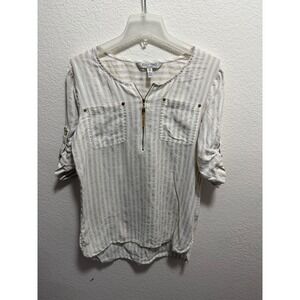 Ellen Tracy Top Striped White Blouse Size M
